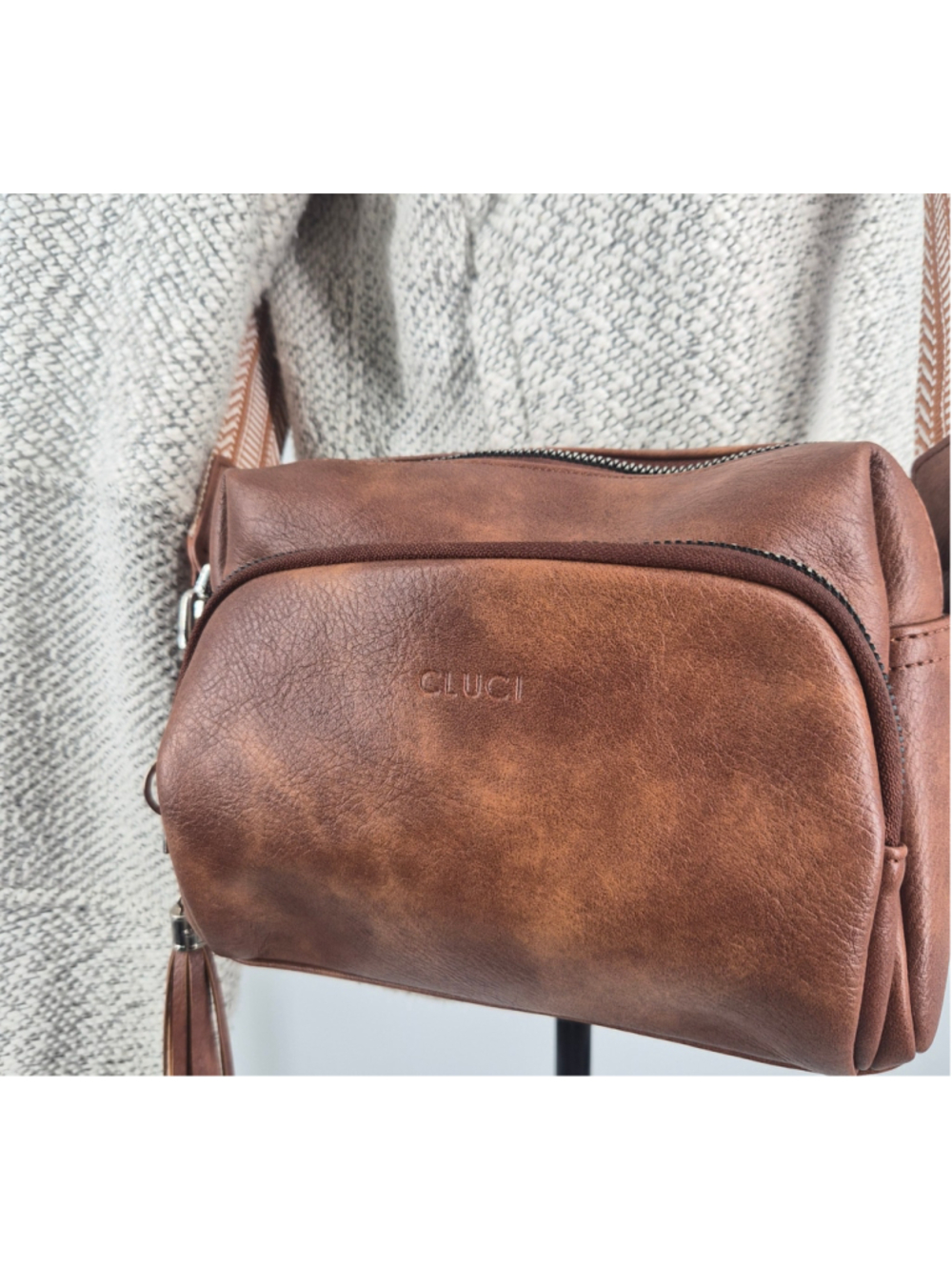 CLUCI Brown Crossbody Bag Tassel Zip Pockets Boho Western Adjustable Strap Purse
